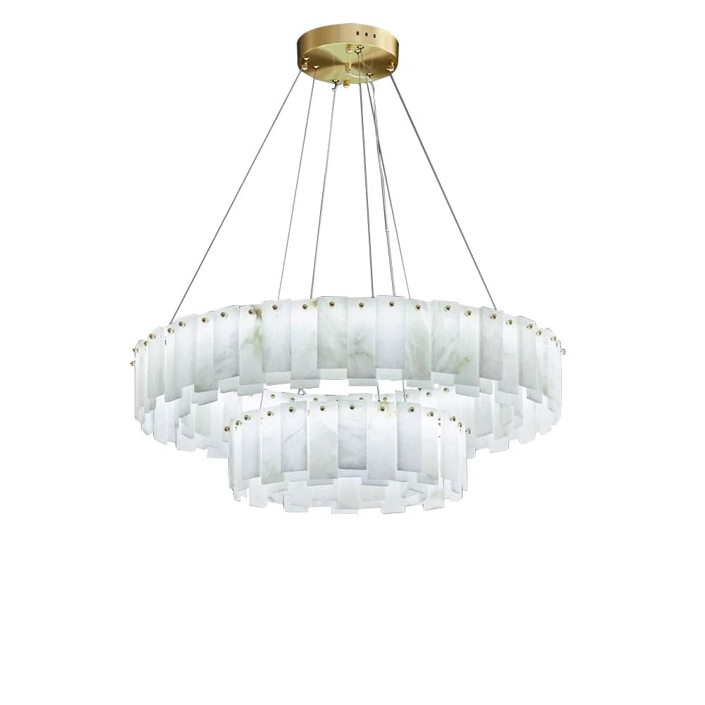 Double Layer Round Alabaster Chandelier For Living Room Dining Room