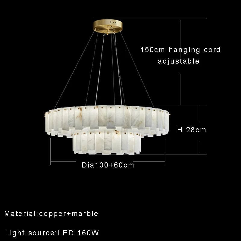 Double Layer Round Alabaster Chandelier For Living Room Dining Room