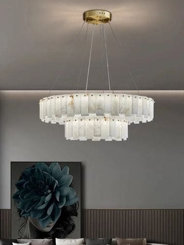 Double Layer Round Alabaster Chandelier For Living Room Dining Room