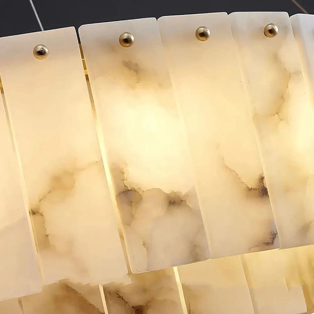 Double Layer Round Alabaster Chandelier For Living Room Dining Room