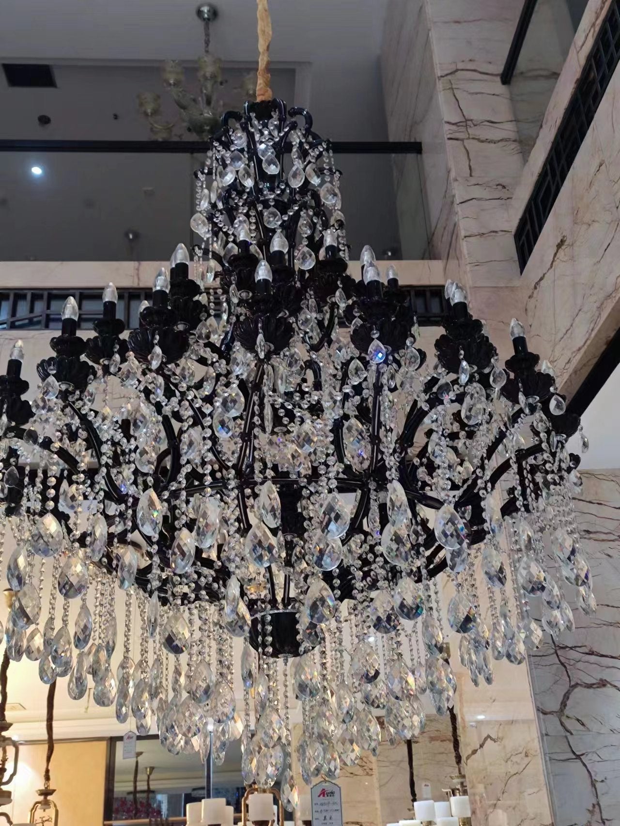 Extra Large Crystal Candle Chandelier in Black Finish for Living Room/Foyer/Staircase/Hotel-MEET LIGHTING