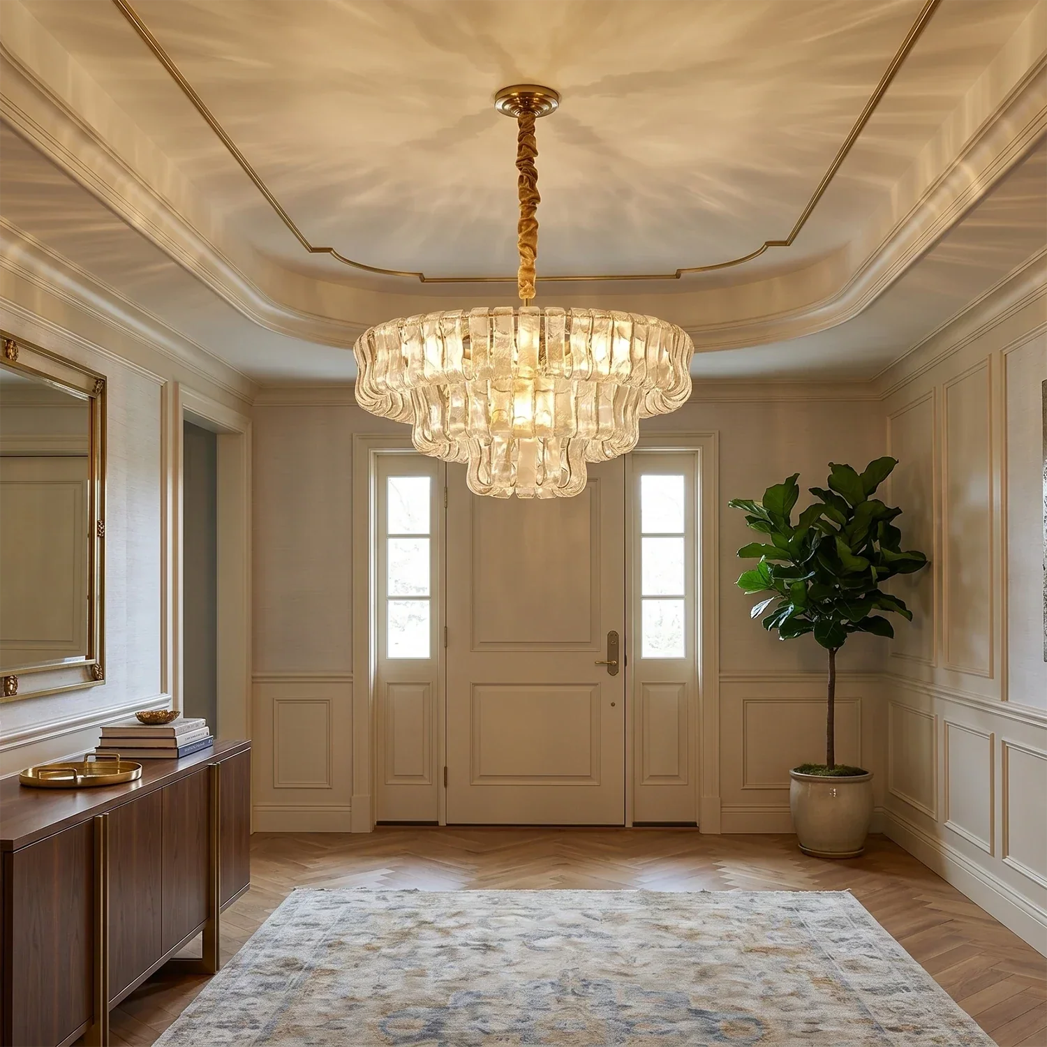 Art Glass Ghiaccio Round Chandelier 24" 36" 48" 60"