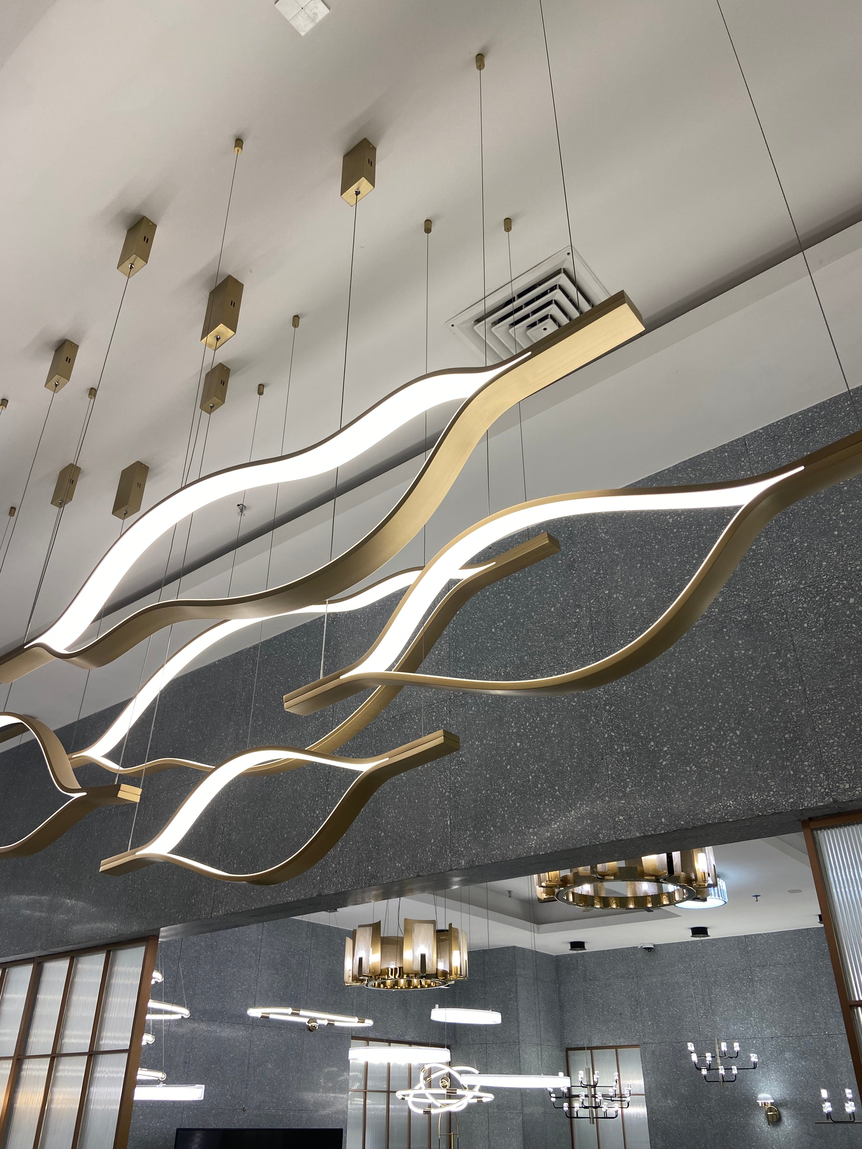 Modern Simple Brass Waving Chandelier for Living/Dining Room/Kitchen Island-MEET LIGHTING