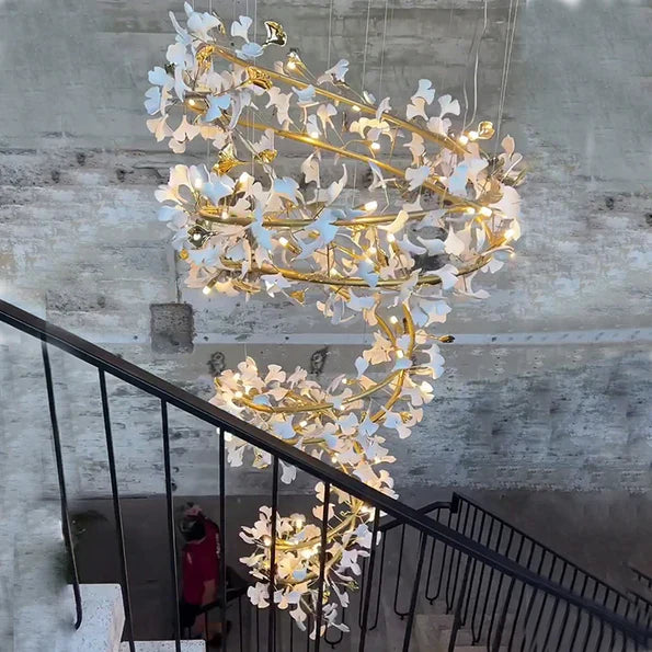Art Design Ceramic Ginkgo Chandelier for Living Room/Staircase/Entryway/Foyer-MEET LIGHTING