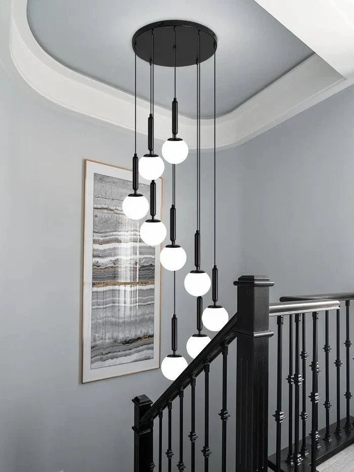Extra Large Nordic Minimalist Long Pendant Light for Spiral Staircase/High - ceiling Room - 6 Lights/D15.7"*H59"BlackWarm LightBlushlighting