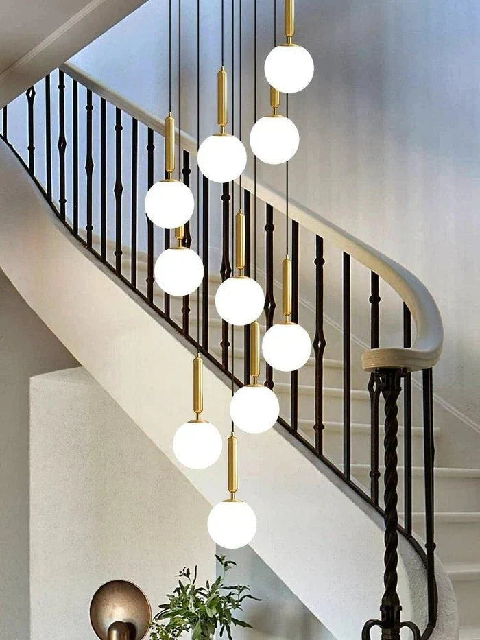 Extra Large Nordic Minimalist Long Pendant Light for Spiral Staircase/High - ceiling Room - 6 Lights/D15.7"*H59"BlackWarm LightBlushlighting
