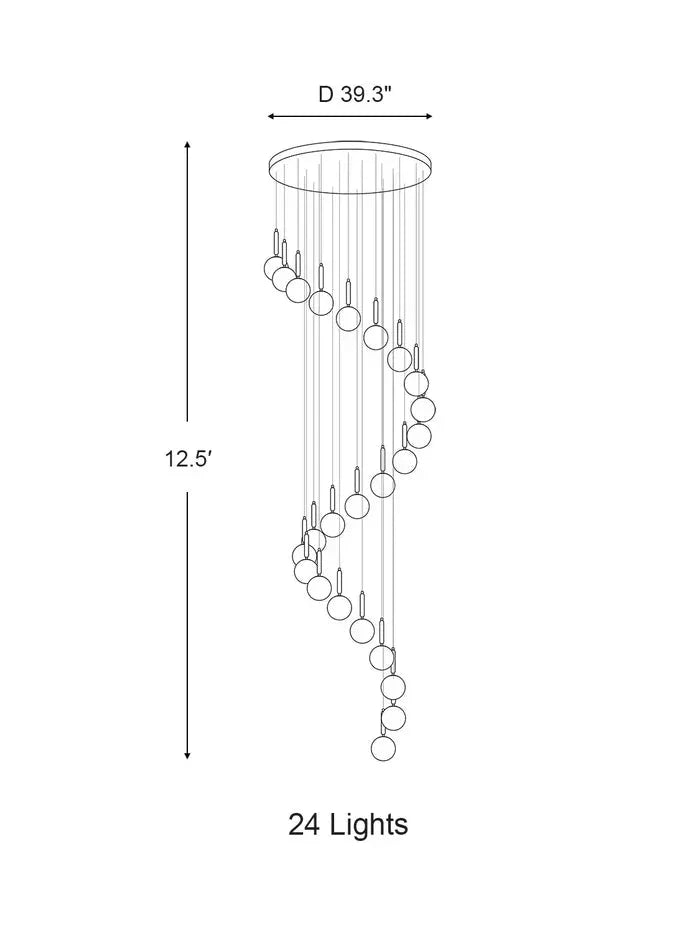 Extra Large Nordic Minimalist Long Pendant Light for Spiral Staircase/High - ceiling Room - 6 Lights/D15.7"*H59"BlackWarm LightBlushlighting