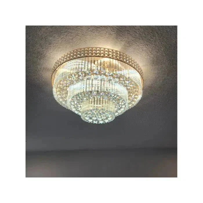 Extra Large Three Layers Round Luxury Flush Mounted Crystal Chandelier for Living Room - D31.5"*H14.2"Warm LightBlushlighting