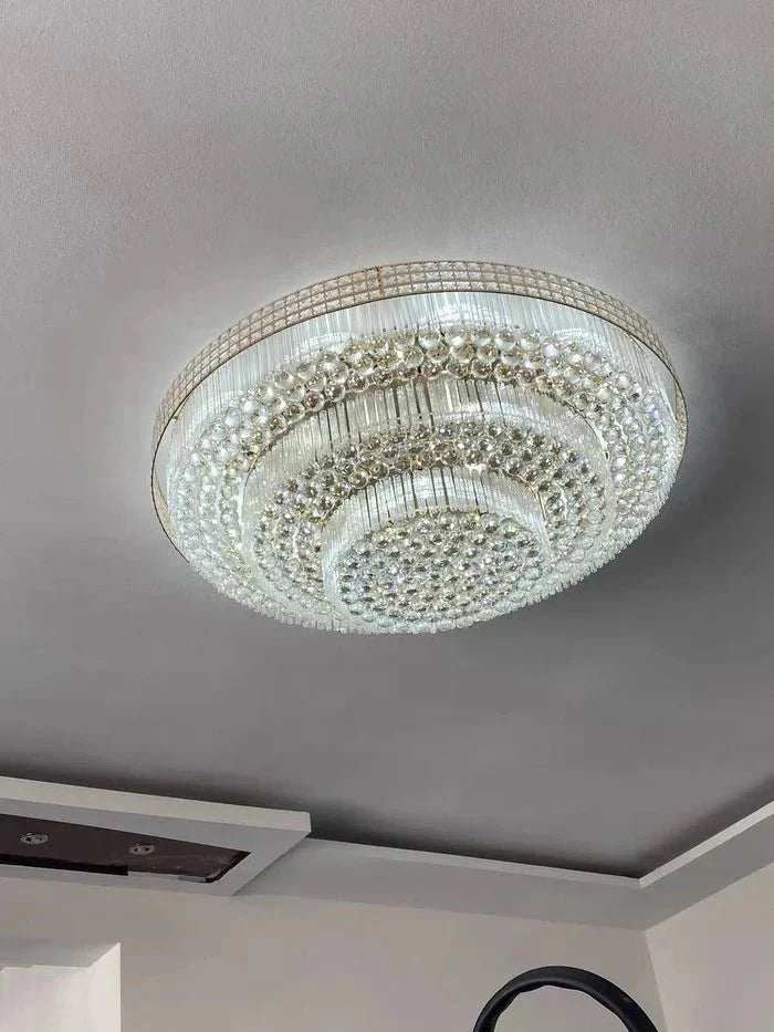 Extra Large Three Layers Round Luxury Flush Mounted Crystal Chandelier for Living Room - D31.5"*H14.2"Warm LightBlushlighting