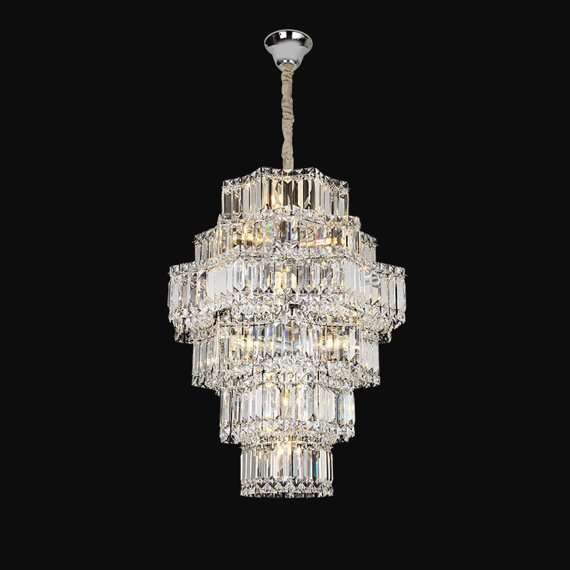 Extra Large Plaza Hall Multi-Tier Crystal Chandelier Foyer Living Room Staircase Ceiling Lighting Fixture In Chrome/ Silver Finish-MEET LIGHTING