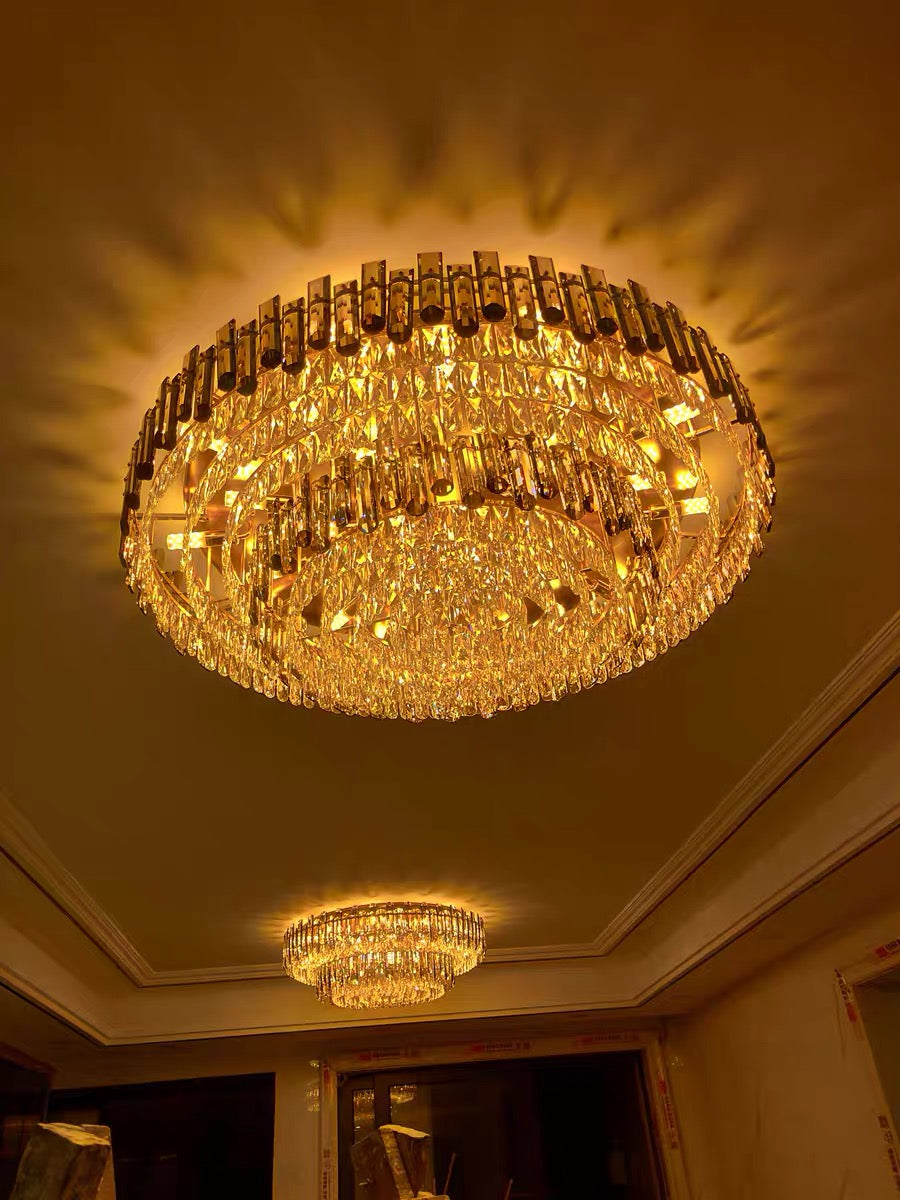 Smoke Gray Crystal Chandelier Flush Mounted Ceiling Light Fitxture Set for Dining Room/Living Room-MEET LIGHTING