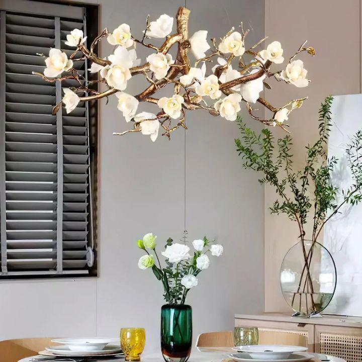 Flower Bloom Branch Brass Chandelier - Brass and WhiteDia 47.2″(120cm) x H 17.7″(45cm)Blushlighting