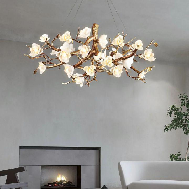 Flower Bloom Branch Brass Chandelier - Brass and WhiteDia 31.5″(80cm) x H 15.7″(40cm)Blushlighting