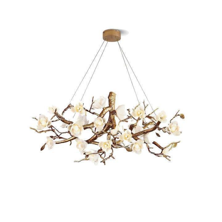 Flower Bloom Branch Brass Chandelier - Brass and WhiteDia 31.5″(80cm) x H 15.7″(40cm)Blushlighting