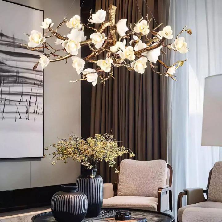 Flower Bloom Branch Brass Chandelier - Brass and WhiteDia 47.2″(120cm) x H 17.7″(45cm)Blushlighting