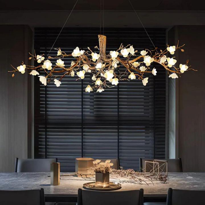 Flower Bloom Branch Brass Chandelier - Brass and WhiteDia 55.1″(140cm) x H 19.7″(50cm)Blushlighting