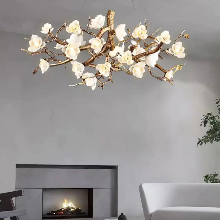 Flower Bloom Branch Brass Chandelier - Brass and WhiteDia 47.2″(120cm) x H 17.7″(45cm)Blushlighting
