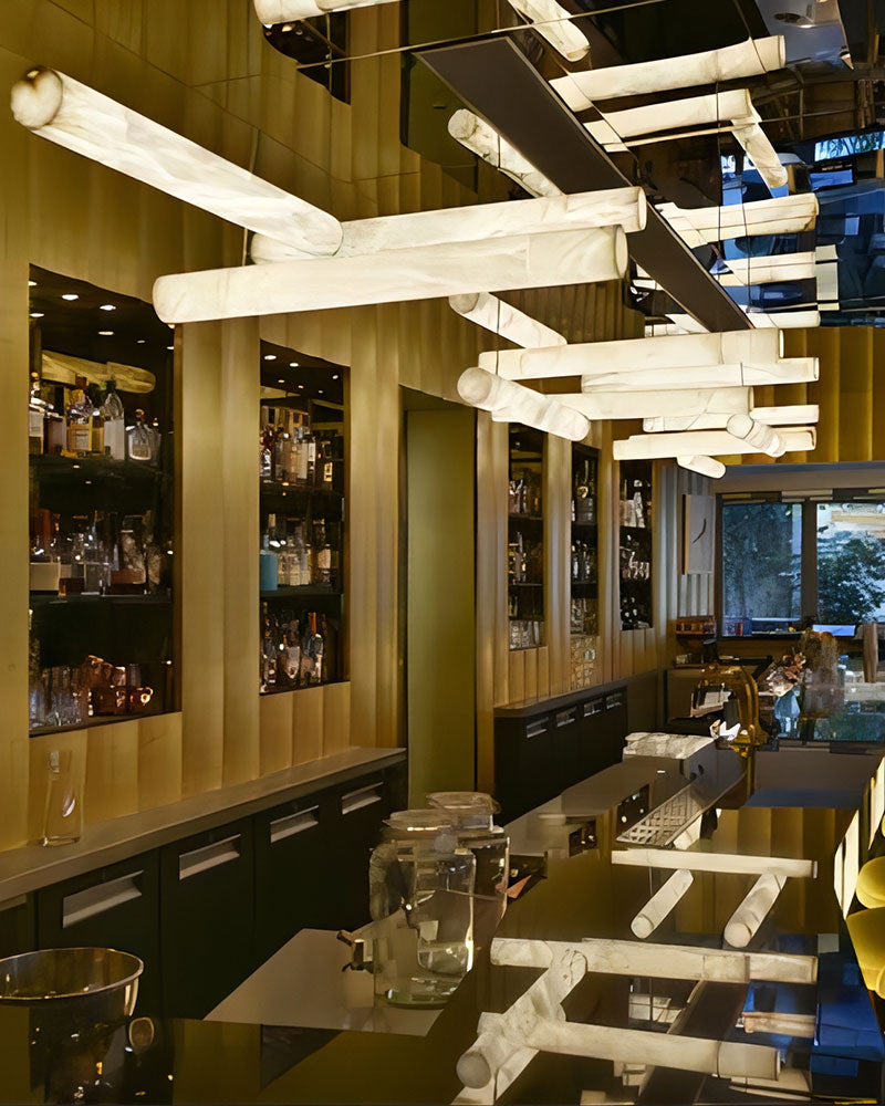 LED Linear Creative white Alabaster large copper Chandelier with straight/curved shape