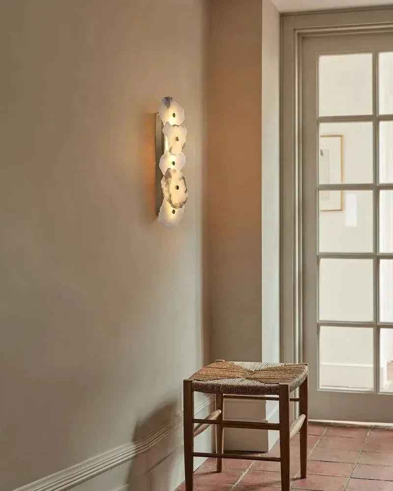 Geometric Wall Sconce | Multi-head Sculptural Natural White Marble with Polished Brass and Gold Accents, Polished Brass for Modern Living Rooms and Hallways Modern Art Design Wall Lamp