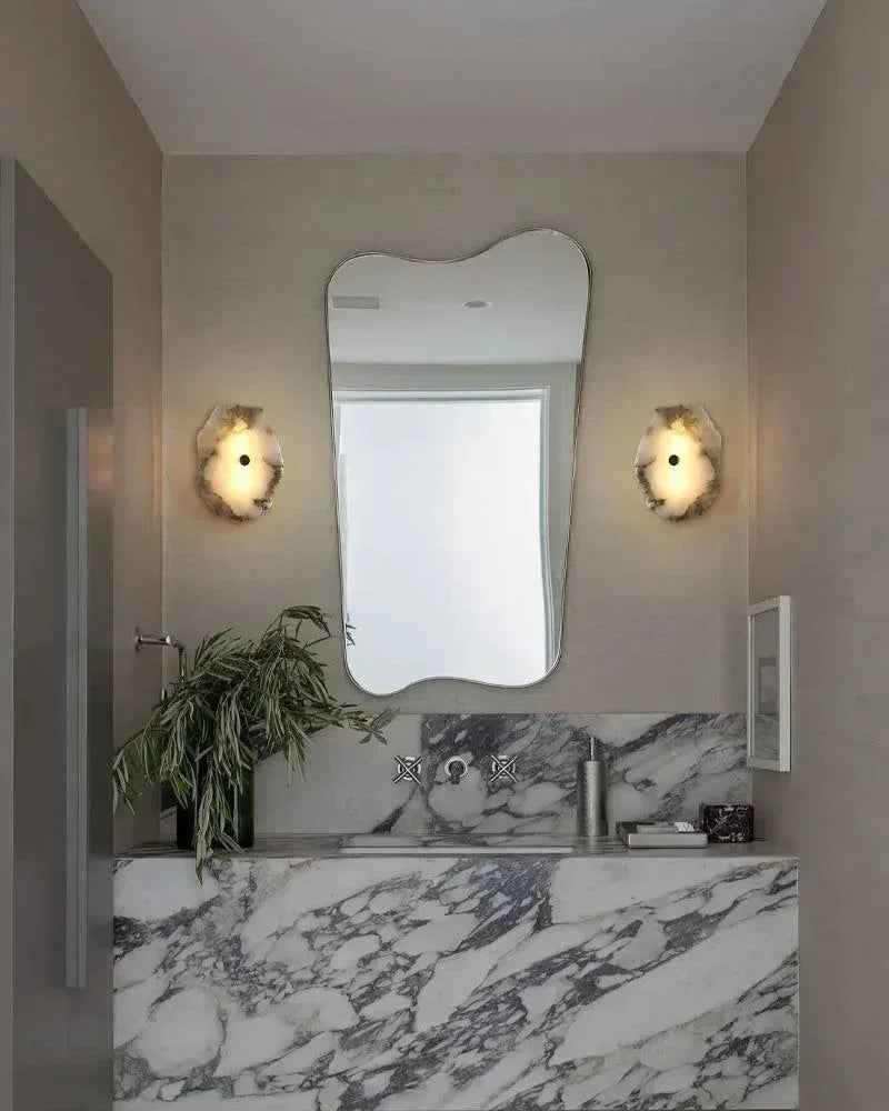 Geometric Wall Sconce | Multi-head Sculptural Natural White Marble with Polished Brass and Gold Accents, Polished Brass for Modern Living Rooms and Hallways Modern Art Design Wall Lamp