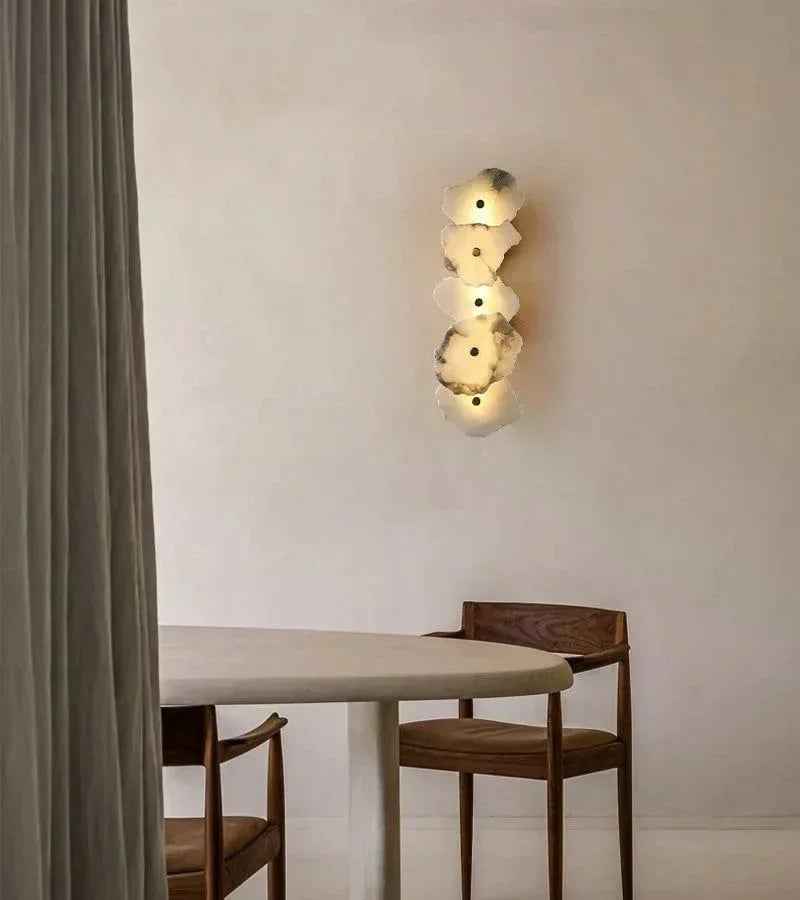 Geometric Wall Sconce | Multi-head Sculptural Natural White Marble with Polished Brass and Gold Accents, Polished Brass for Modern Living Rooms and Hallways Modern Art Design Wall Lamp