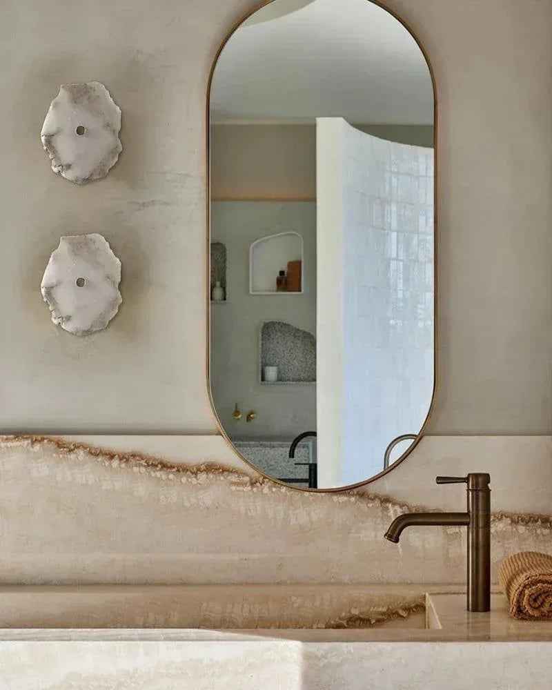 Geometric Wall Sconce | Multi-head Sculptural Natural White Marble with Polished Brass and Gold Accents, Polished Brass for Modern Living Rooms and Hallways Modern Art Design Wall Lamp