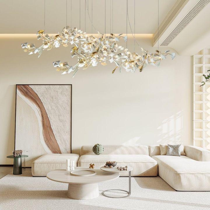 Ginkgo Special Chandelier - All white leavesL 150cm x H 65cm / L 59.1″ x H 25.6″Blushlighting