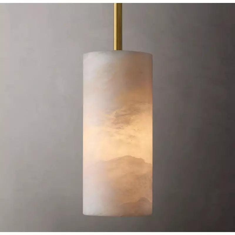 Modern Hand Carved Alabaster Cylinder Pendant Light