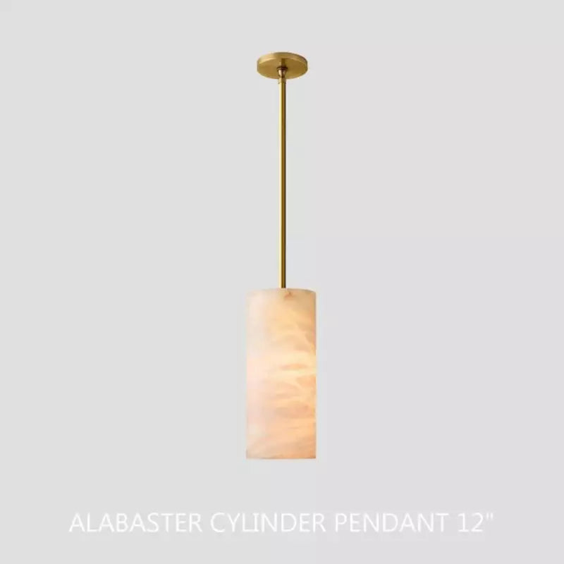 Modern Hand Carved Alabaster Cylinder Pendant Light