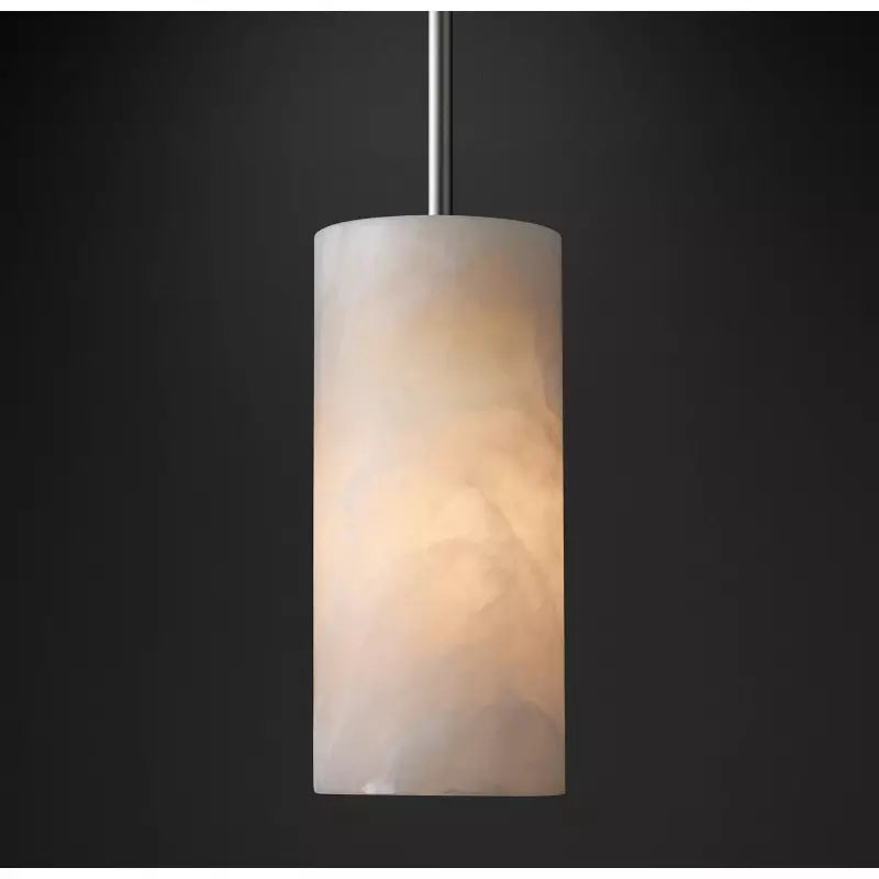 Modern Hand Carved Alabaster Cylinder Pendant Light