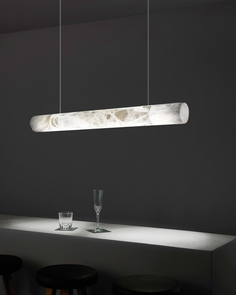 LED Linear Creative white Alabaster large copper Chandelier with straight/curved shape