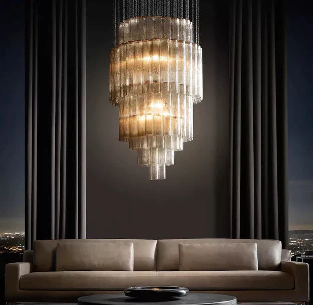 Luxury Italian Style Tubular Glass Chandelier With Chrome Finish-MEET LIGHTING