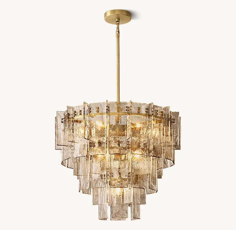 LOTTICE SMOKE GLASS TIERED CHANDELIER 36"