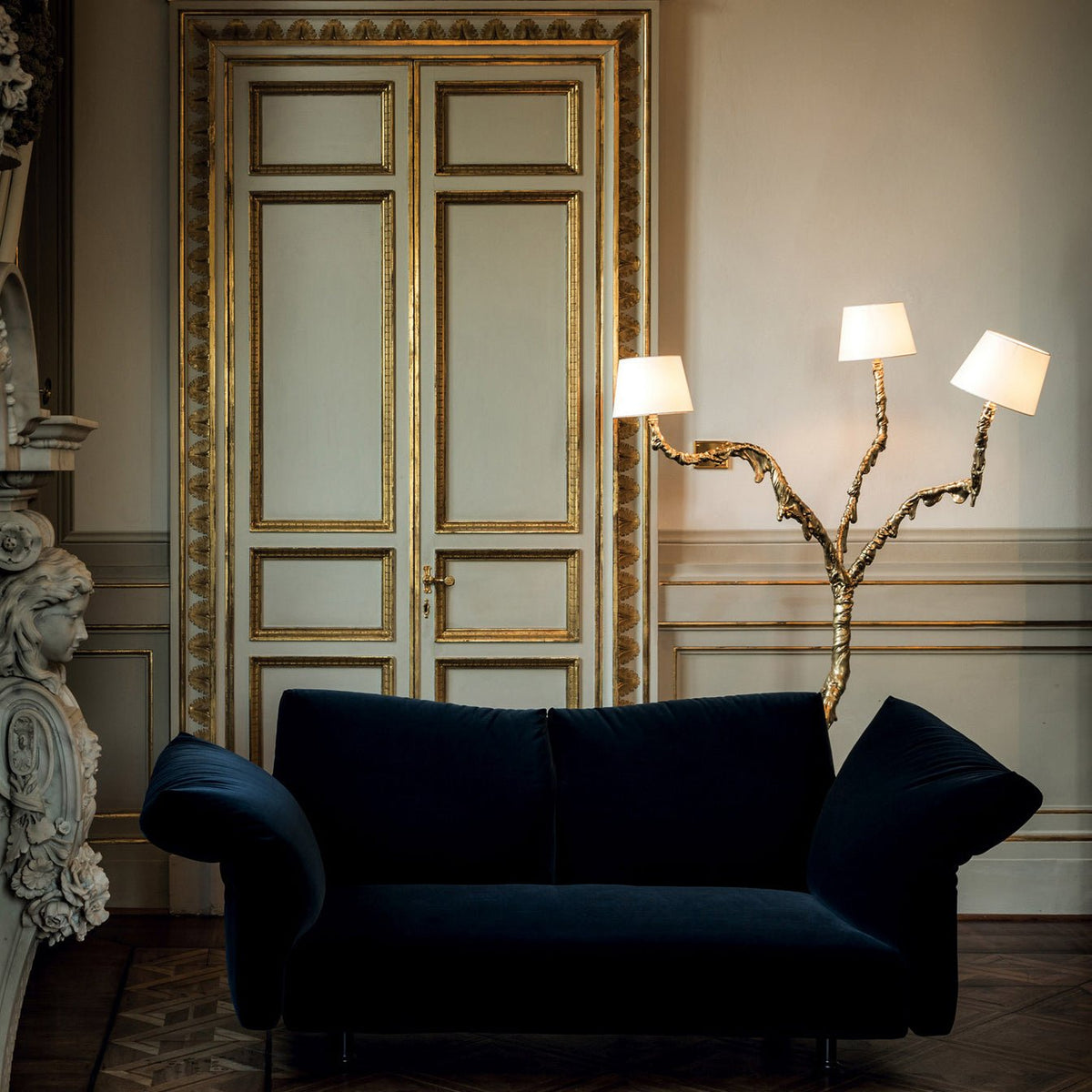 Ines Brass Three-Light Floor Lamp - Ø 31.5″ × H 78.7″Brass / WhiteUS Plug Meet Lighting