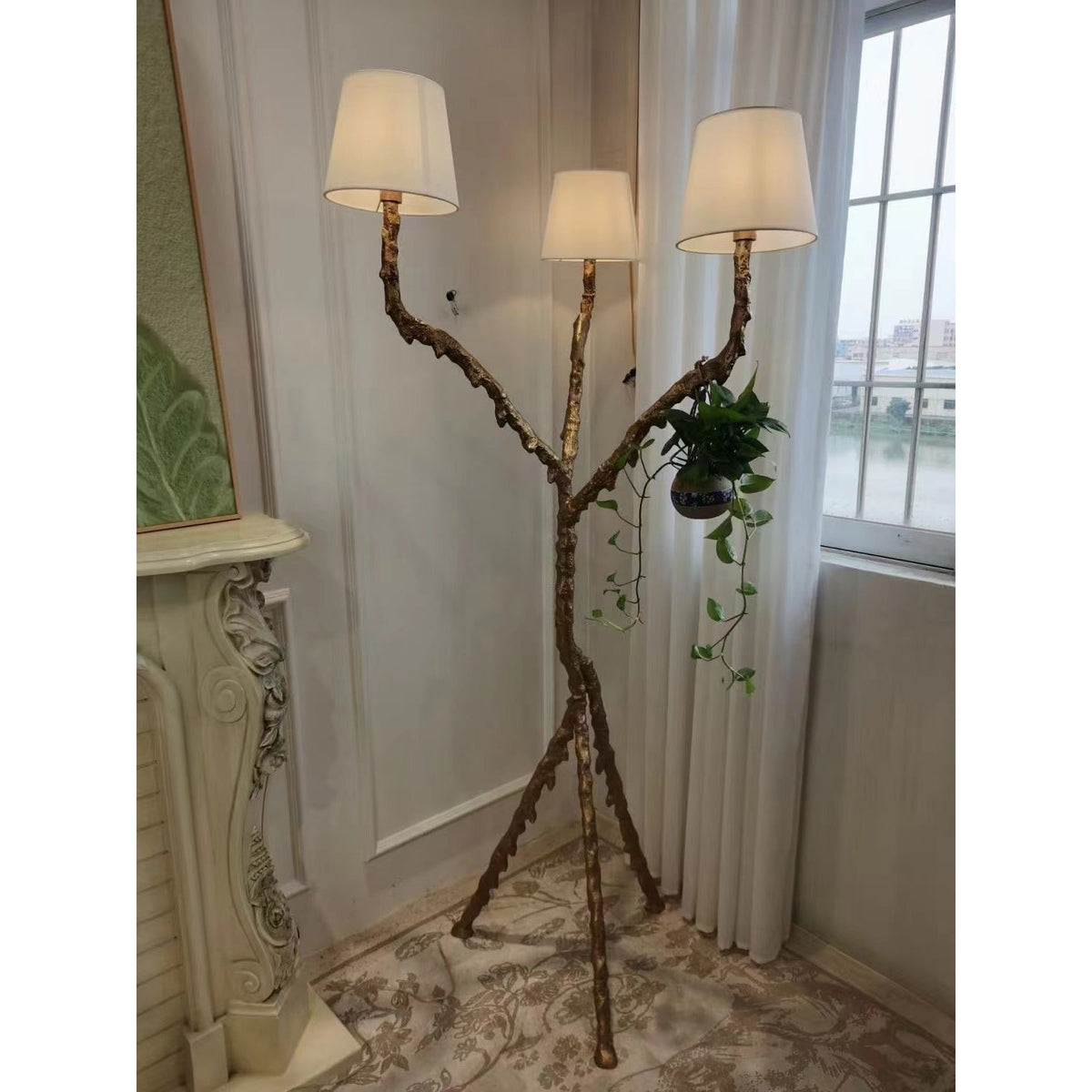 Ines Brass Three-Light Floor Lamp - Ø 31.5″ × H 78.7″Brass / WhiteUS Plug Meet Lighting
