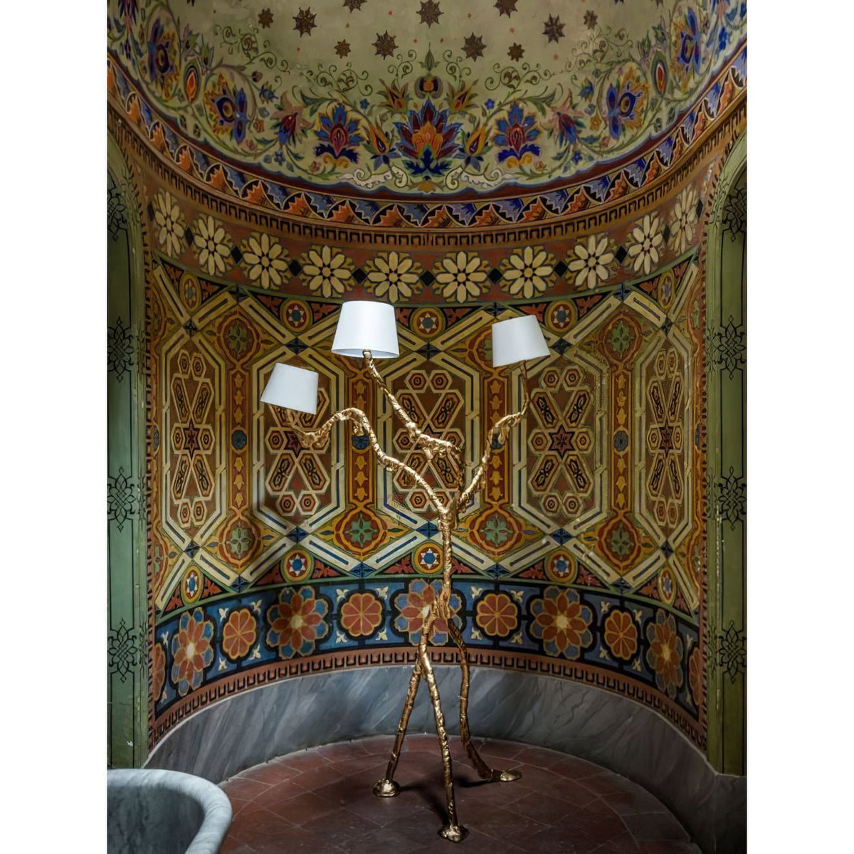 Ines Brass Three-Light Floor Lamp - Ø 31.5″ × H 78.7″Brass / WhiteUS Plug Meet Lighting
