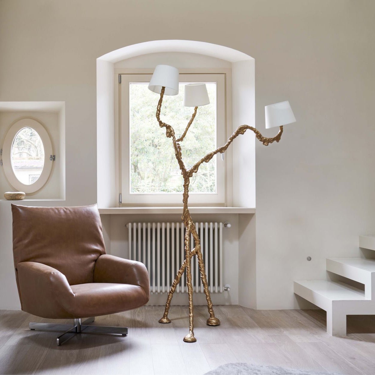 Ines Brass Three-Light Floor Lamp - Ø 31.5″ × H 78.7″Brass / WhiteUS Plug Meet Lighting
