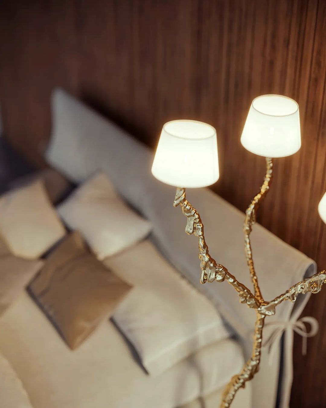 Ines Brass Three-Light Floor Lamp - Ø 31.5″ × H 78.7″Brass / WhiteUS Plug Meet Lighting