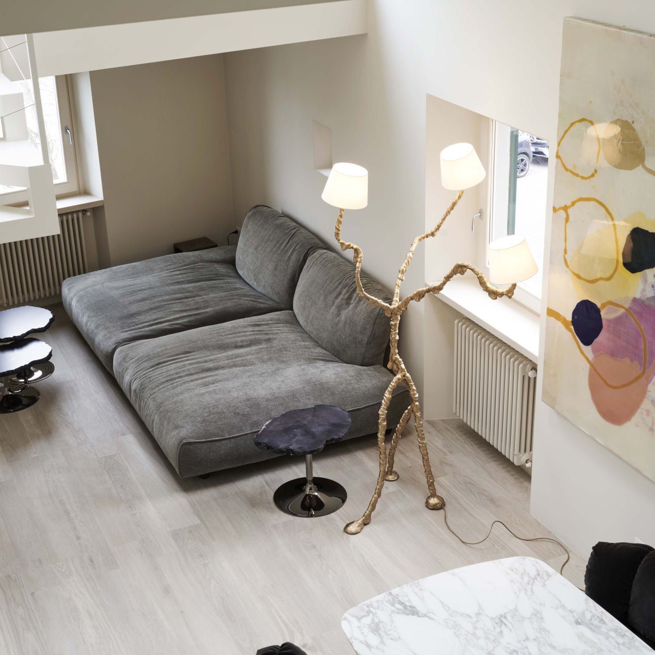 Ines Brass Three-Light Floor Lamp - Ø 31.5″ × H 78.7″Brass / WhiteUS Plug Meet Lighting