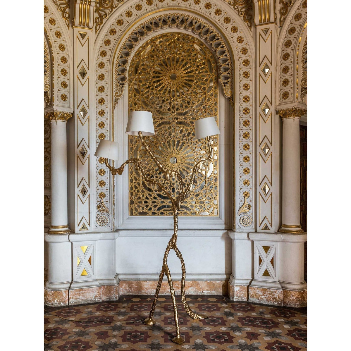 Ines Brass Three-Light Floor Lamp - Ø 31.5″ × H 78.7″Brass / WhiteUS Plug Meet Lighting