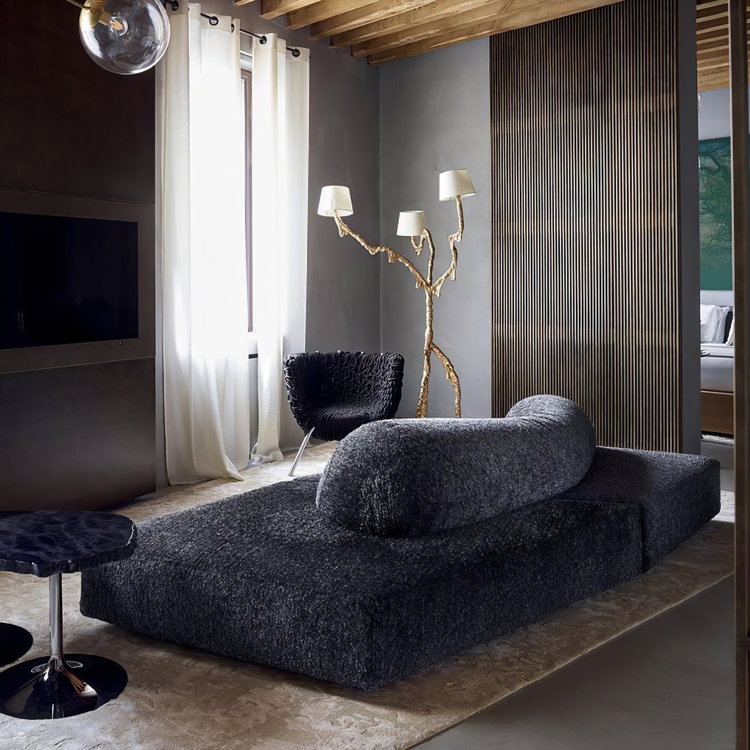 Ines Brass Three-Light Floor Lamp - Ø 31.5″ × H 78.7″Brass / WhiteUS Plug Meet Lighting