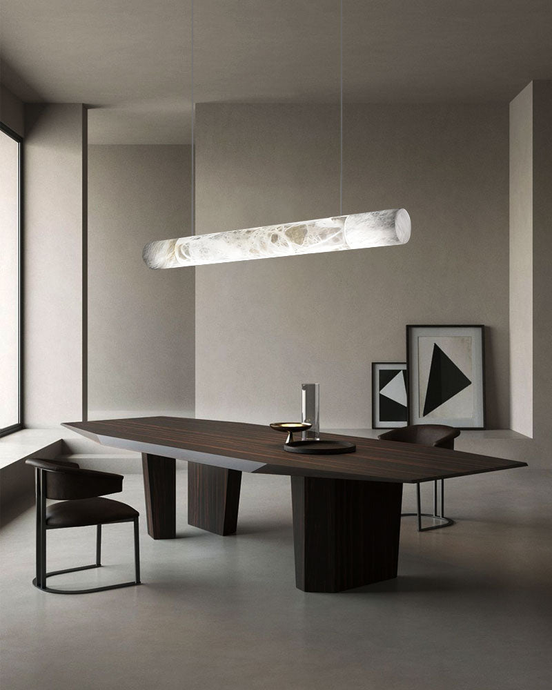 LED Linear Creative white Alabaster large copper Chandelier with straight/curved shape