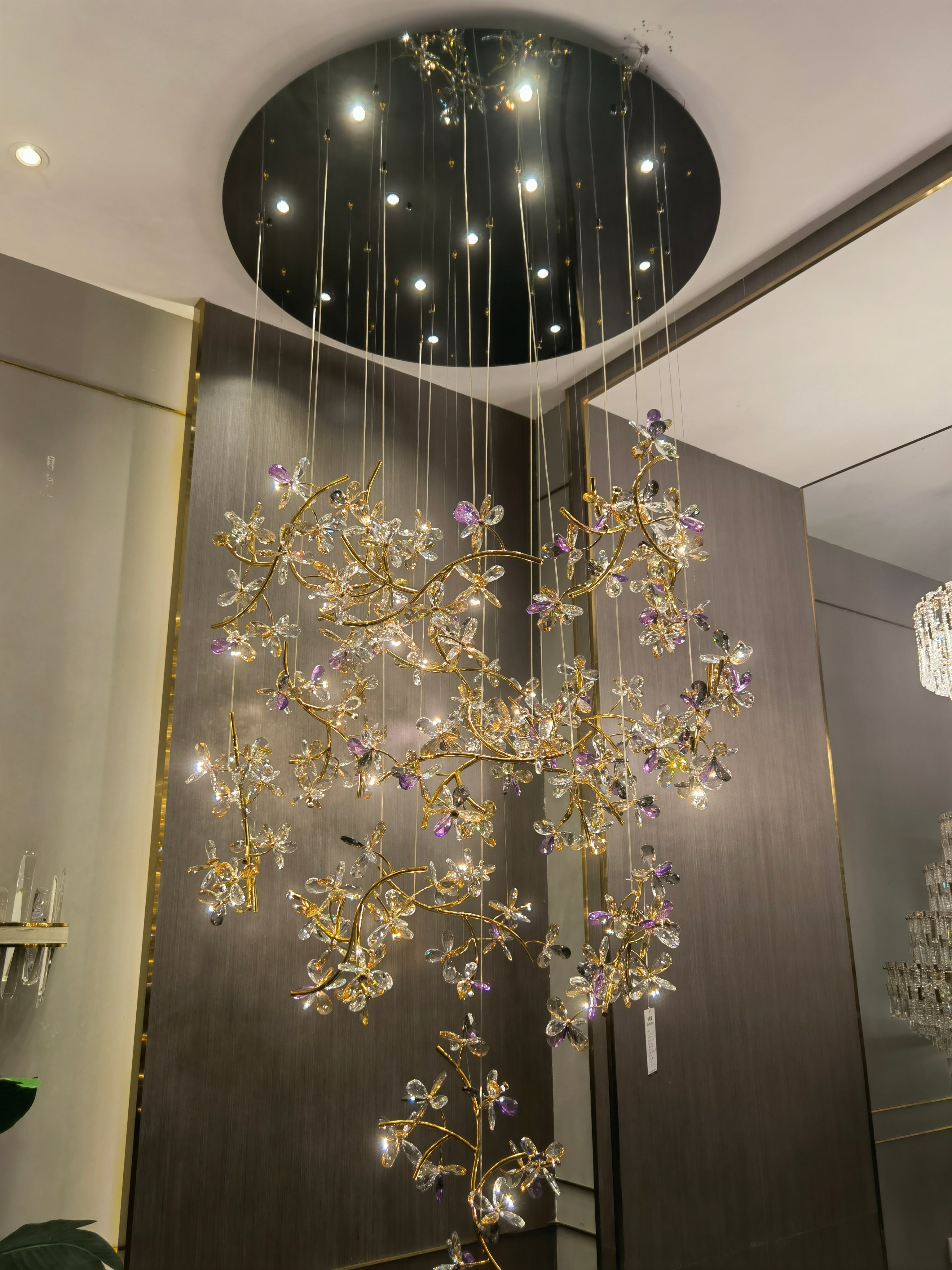 Luxury Branch Flower Crystal Chandelier for High Ceiling Staircase Foyer and Hallway Decor - D19.7"*H118"/18kgGoldWarm meetlighting