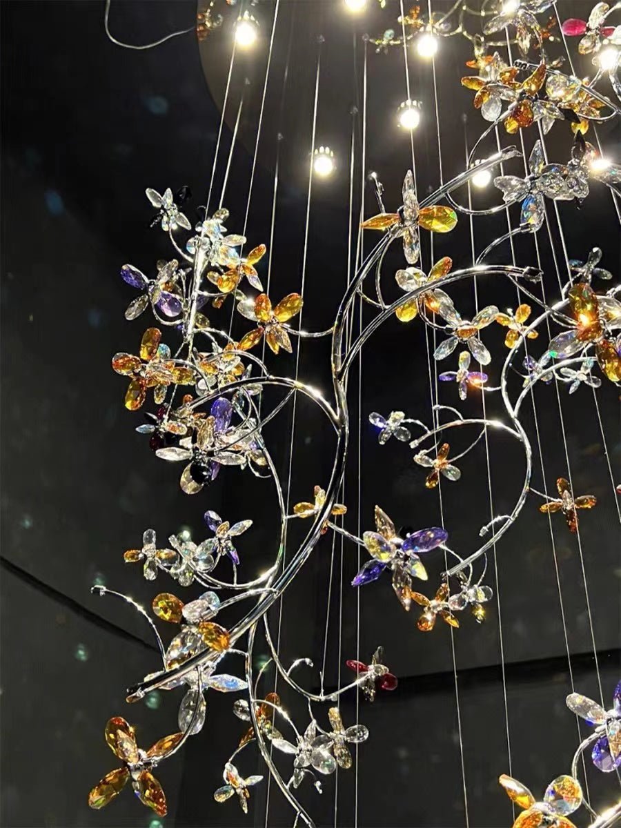 Luxury Branch Flower Crystal Chandelier for High Ceiling Staircase Foyer and Hallway Decor - D19.7"*H118"/18kgChromeWarm meetlighting