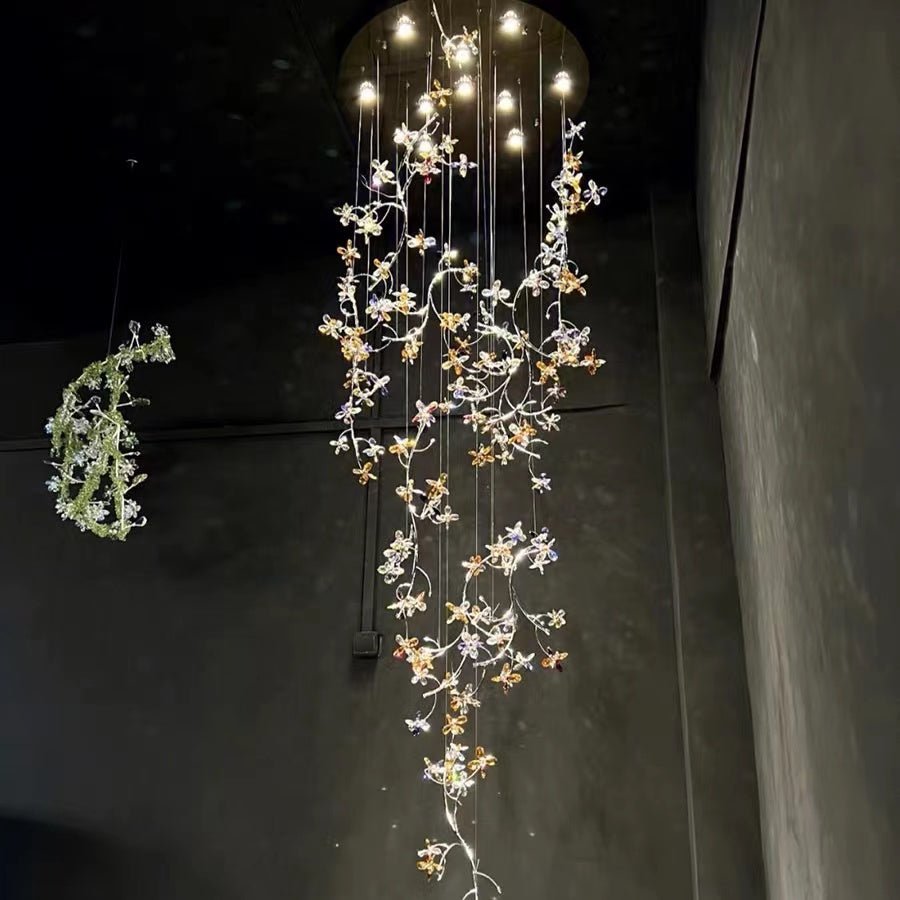 Luxury Branch Flower Crystal Chandelier for High Ceiling Staircase Foyer and Hallway Decor - D19.7"*H118"/18kgChromeWarm meetlighting