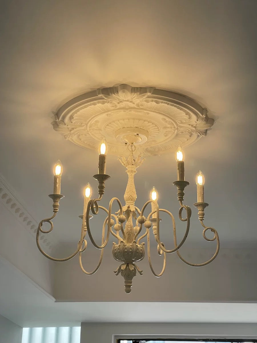 French Vintage Country Style White Rustic Iron Art Chandelier 6/8 Lights for Dining Room Bedroom Living Room-MEET LIGHTING