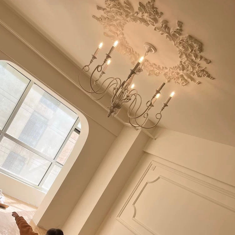 French Vintage Country Style White Rustic Iron Art Chandelier 6/8 Lights for Dining Room Bedroom Living Room-MEET LIGHTING