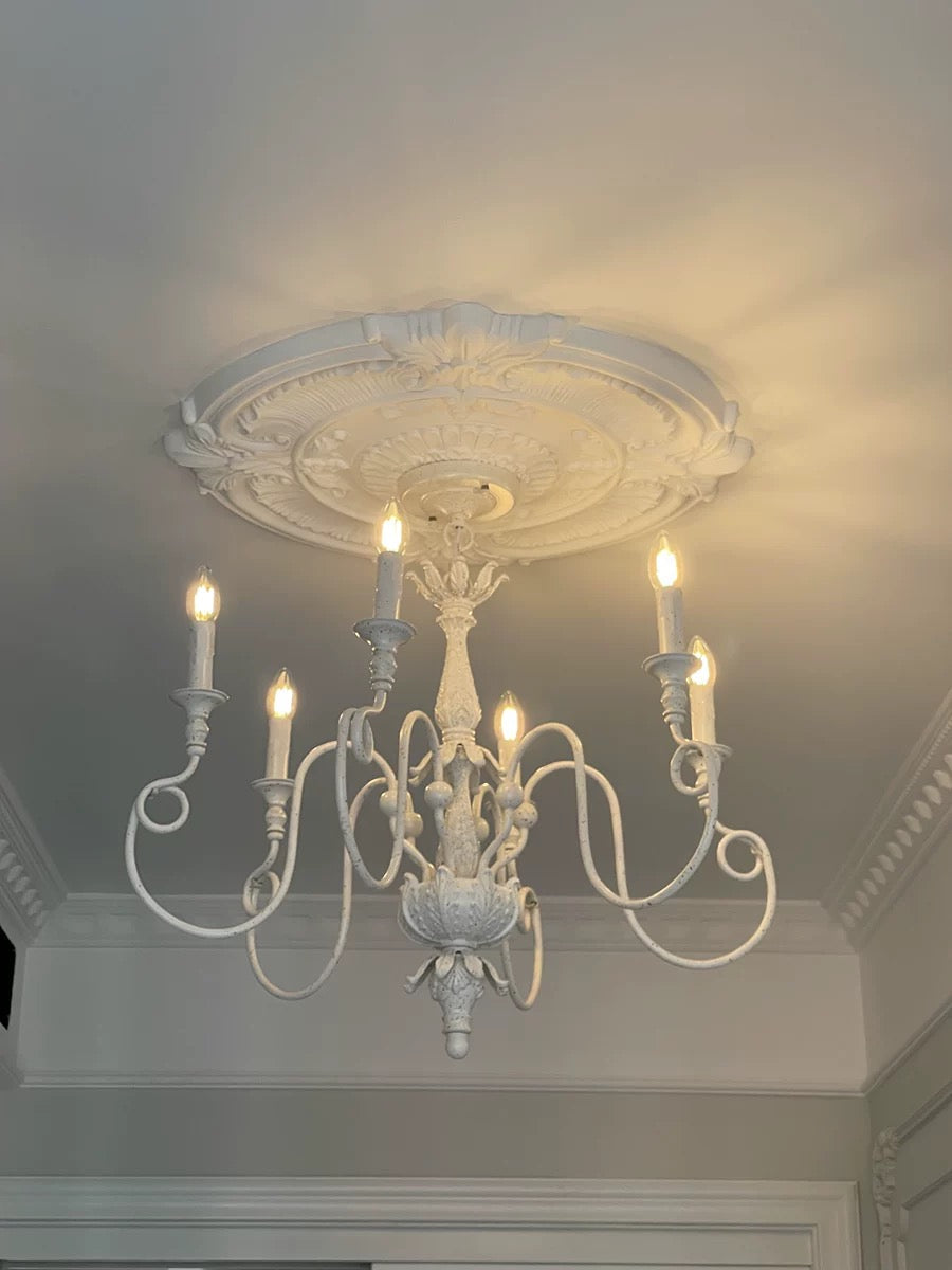 French Vintage Country Style White Rustic Iron Art Chandelier 6/8 Lights for Dining Room Bedroom Living Room-MEET LIGHTING