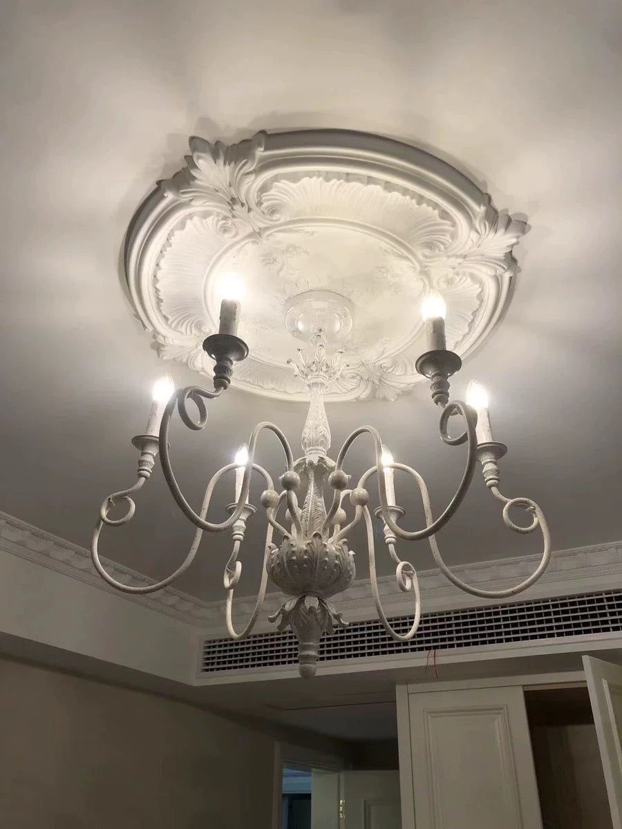 French Vintage Country Style White Rustic Iron Art Chandelier 6/8 Lights for Dining Room Bedroom Living Room-MEET LIGHTING