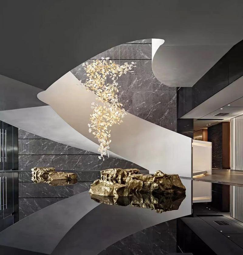 Modern Porcelain Ginkgo Branch Chandelier - 98.5"LBlushlighting